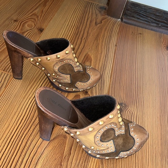 Brown and Gold Miu Miu Heeled Clogs - Picture 6 of 11
